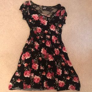 Floral dress from Deb has lace in the back